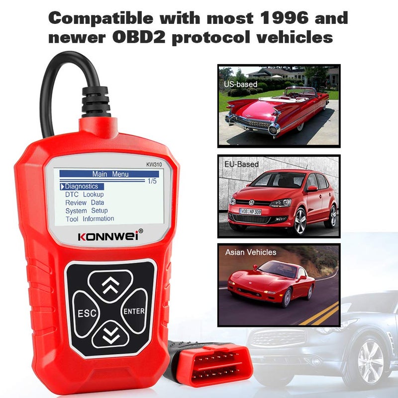 KONNWEI KW310 OBD2 Scanner Full OBDII Functions 10 Modes Automotive Engine Fault Code Reader Scan Tool for All 1996 and Newer Cars (Red) - Image 3